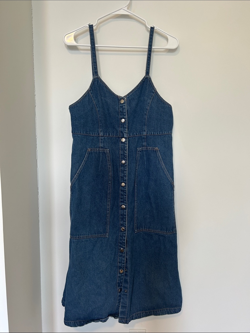 Vintage Blue Denim Maxi Dress with Front Buttons
